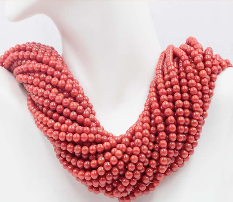 Natural red coral beads, Made in Italy