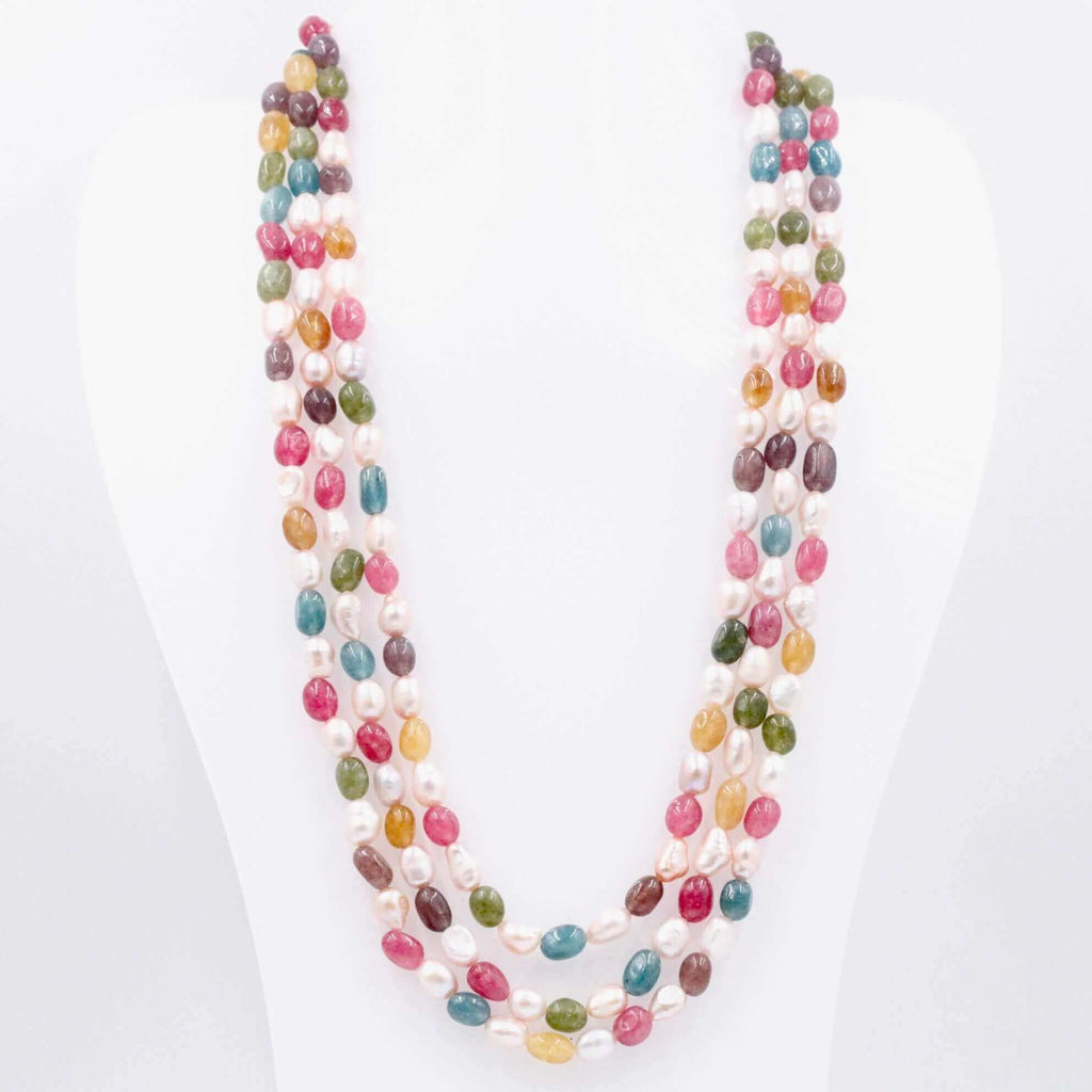 Colorful Quartz with Pearl Necklace