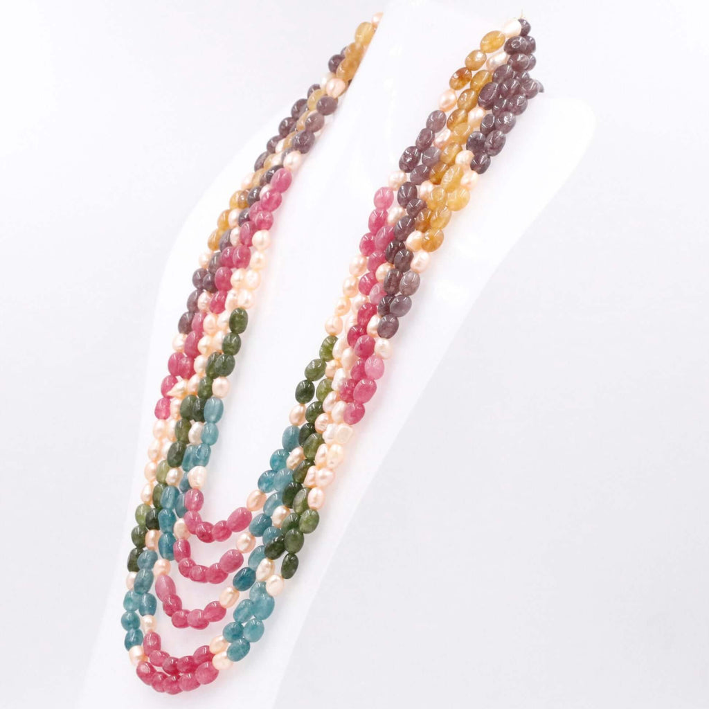 Long Necklace with Multi-Color Quartz and Pearls