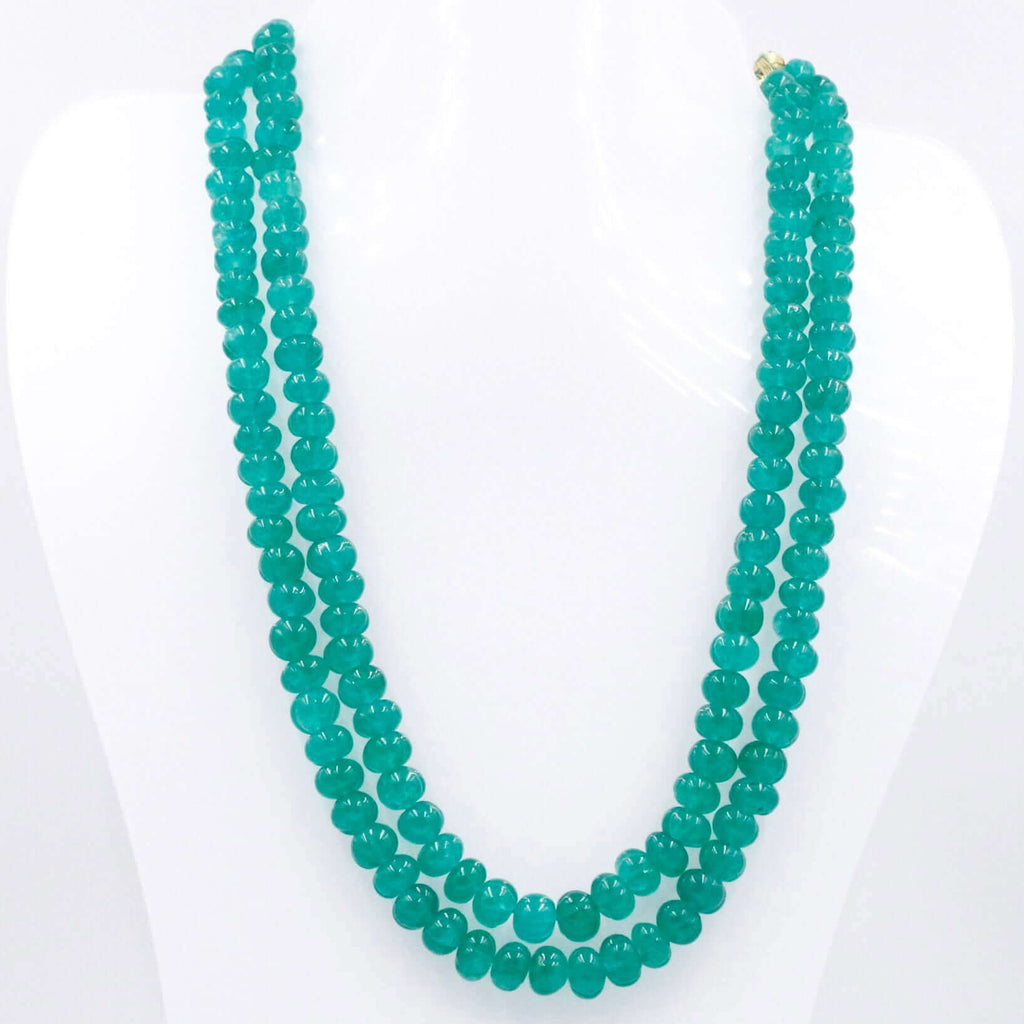 Natural Green Quartz Necklace with Pumpkin Craved Beads