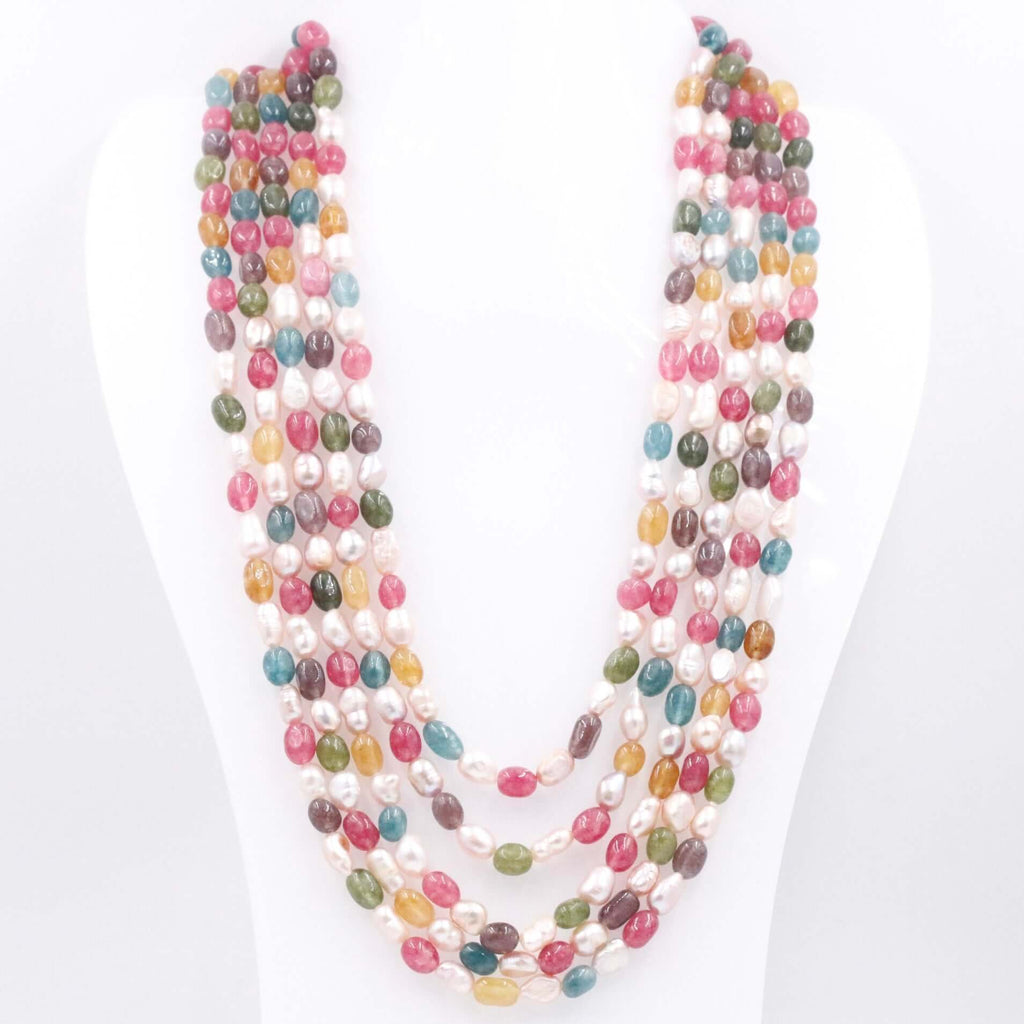 Long and Layered Colorful Pearl Necklace