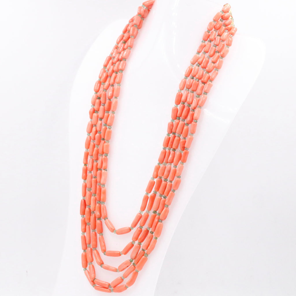 Long Coral Beaded Necklace 