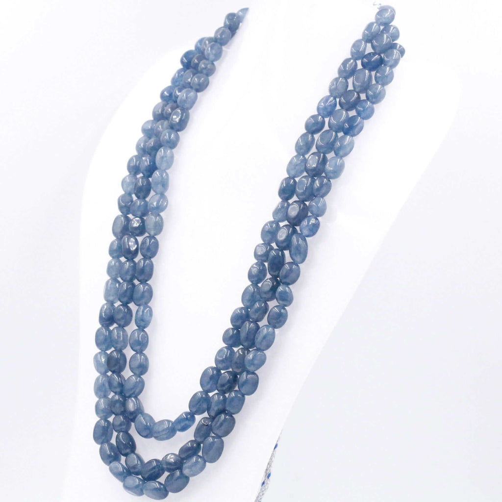 Long Layered Necklace with Blue Quartz and Beaded Gemstones for Indian Jewelry