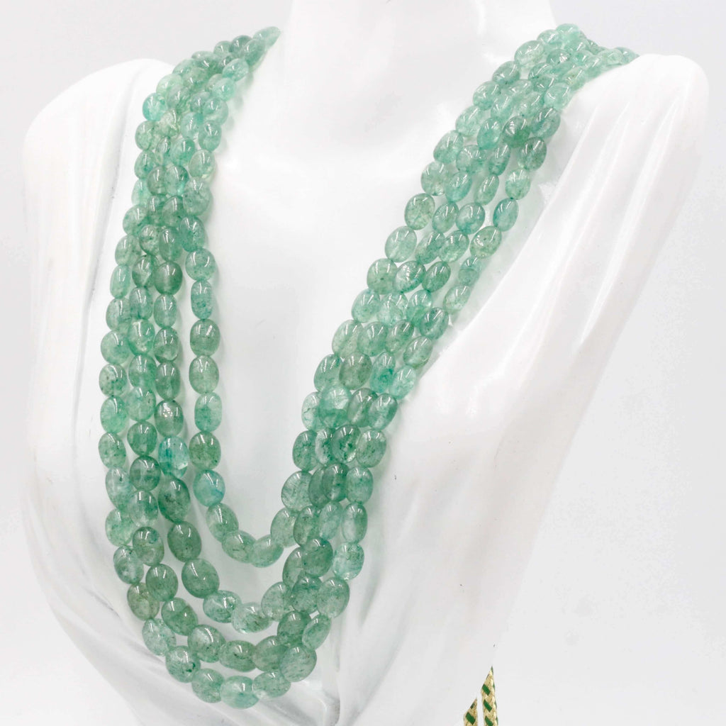 Natural Bluish Green Russian Emerald Quartz Long & Layered Necklace