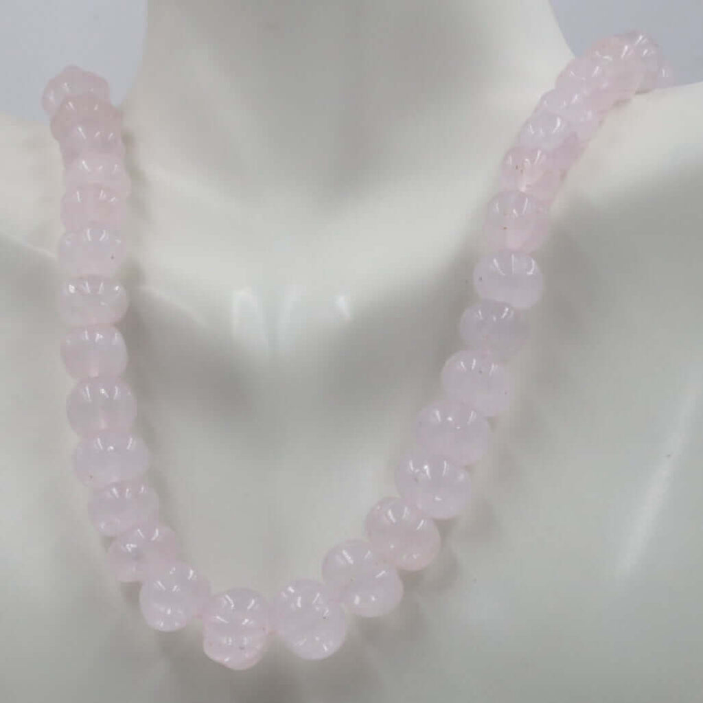 Pumpkin Shaped Natural Light Pink Quartz Necklace