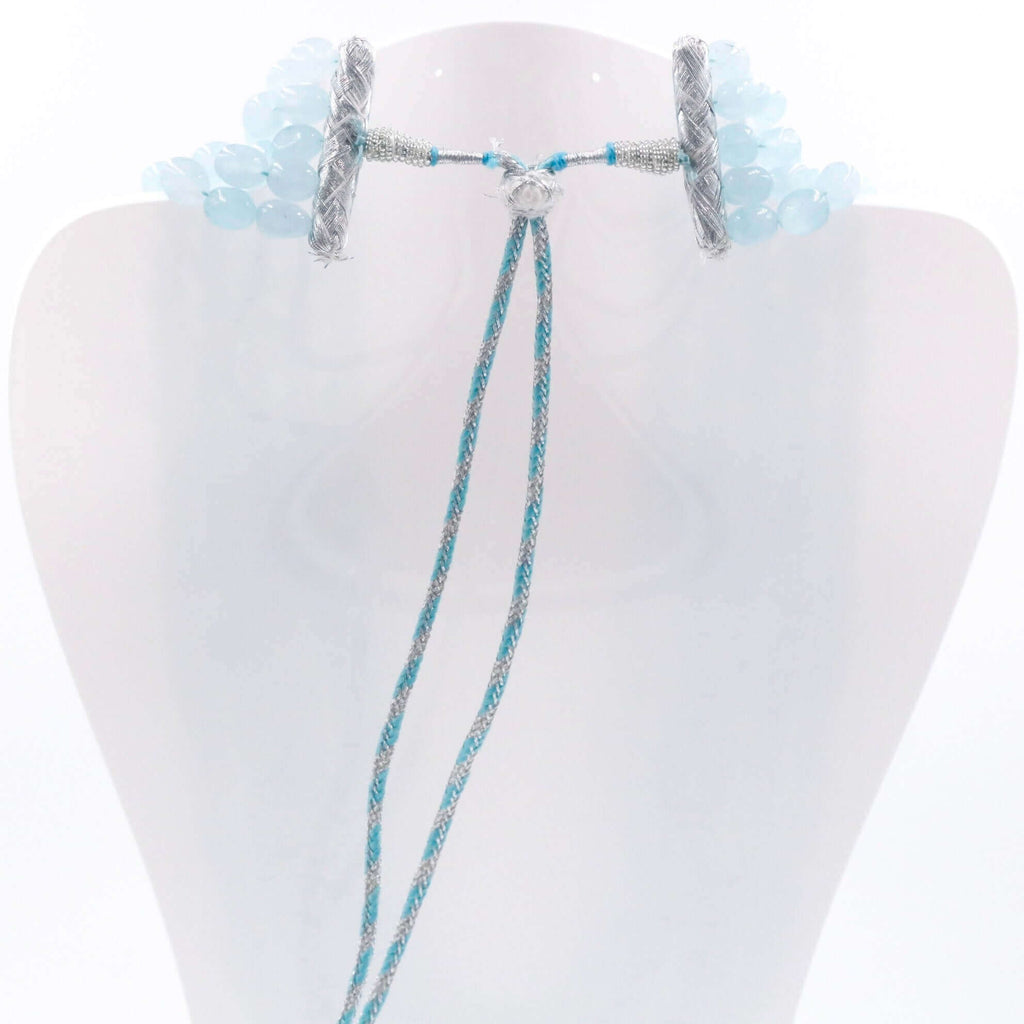 Icy Blue Quartz Necklace with Layered Gemstones for Long Indian Sarafa Jewelry