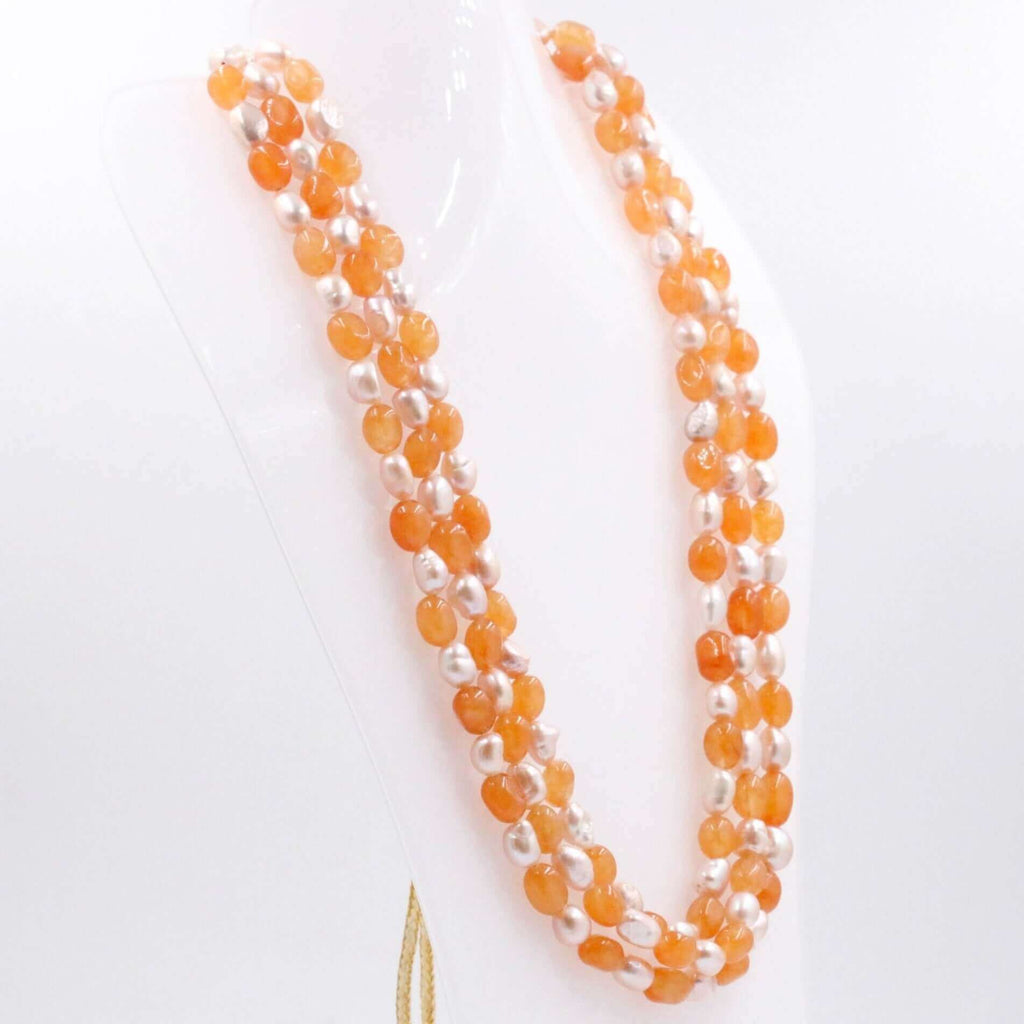 Orange Quartz & Pearl Jewelry - Indian Necklace Design Collection