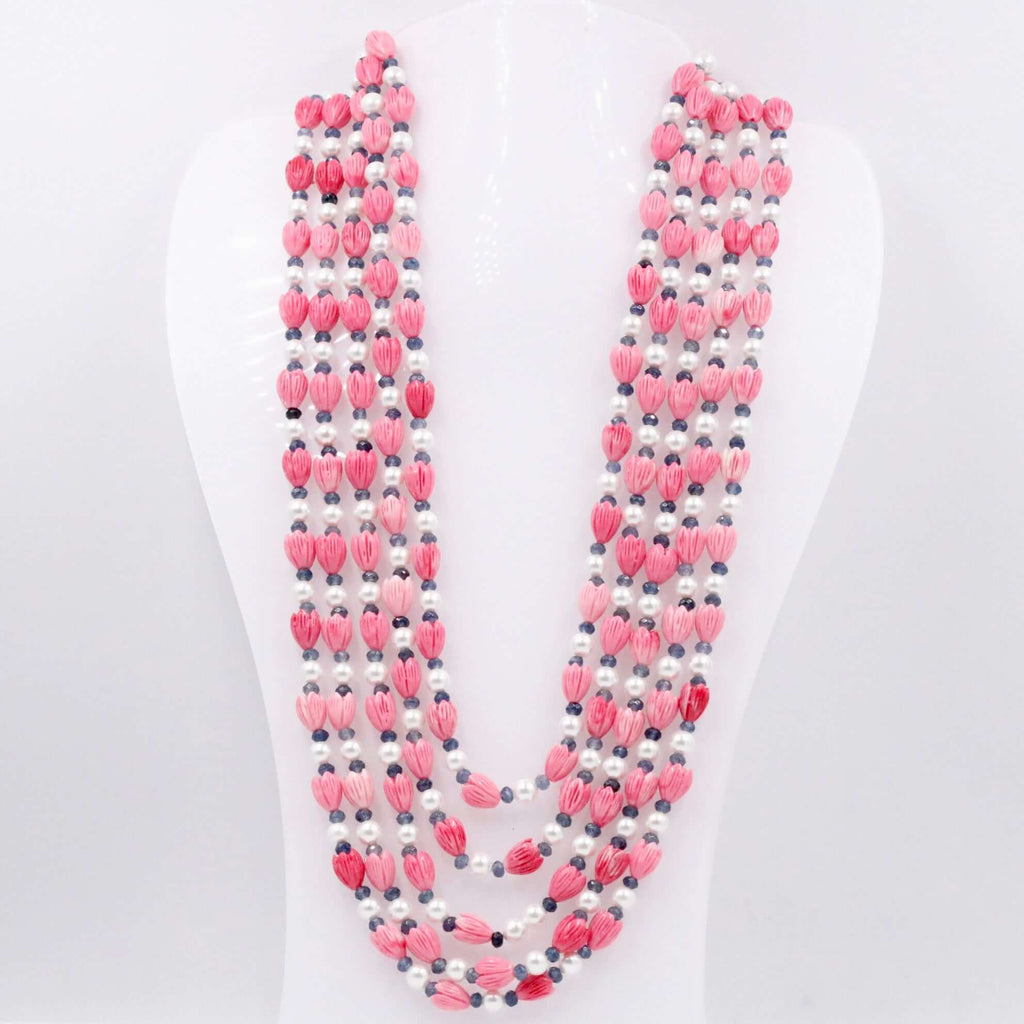 Vibrant Layered Necklace with Tulip and Pearls