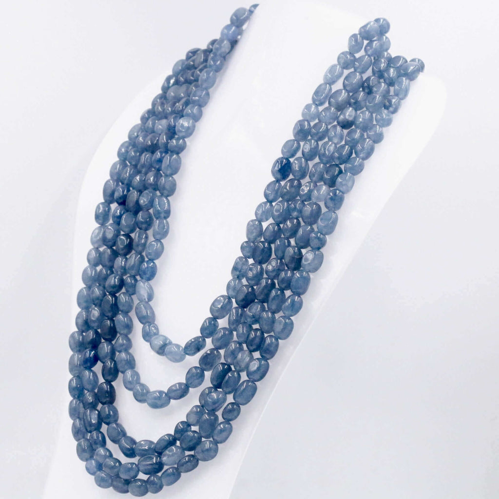 Layered Necklace with Blue Quartz Gemstones and Beads for Indian Jewelry