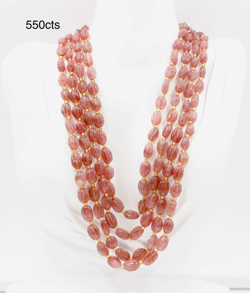 Organic Strawberry Quartz Long & Layered Necklace