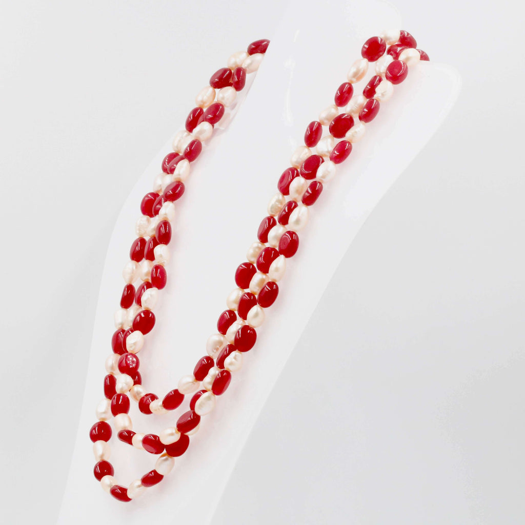 Red Quartz w/ Baroque Pearl Necklace: Indian Jewelry Collection