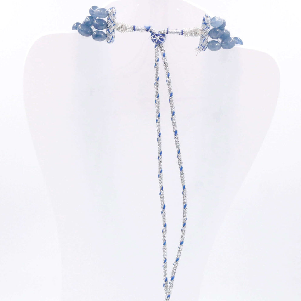 Indian Necklace with Layered Quartz and Blue Beaded Gemstones in Sarafa Design