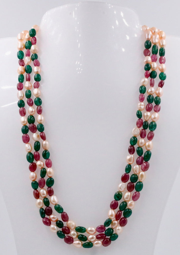 Layered necklace with ruby, aventurine, and quartz beads for stylish outfits