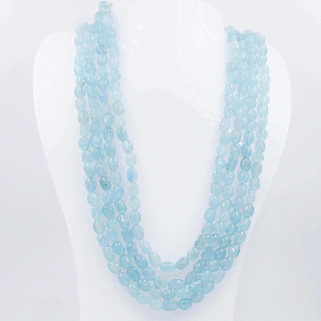 Layered Gemstone Necklace with Icy Blue Quartz and Beaded Design for Indian Jewelry