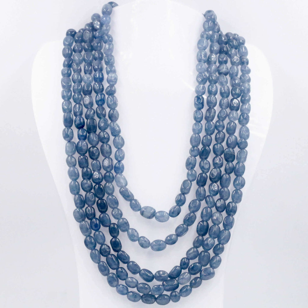 Indian Necklace with Layered Blue Quartz and Beaded Gemstones in Sarafa Design