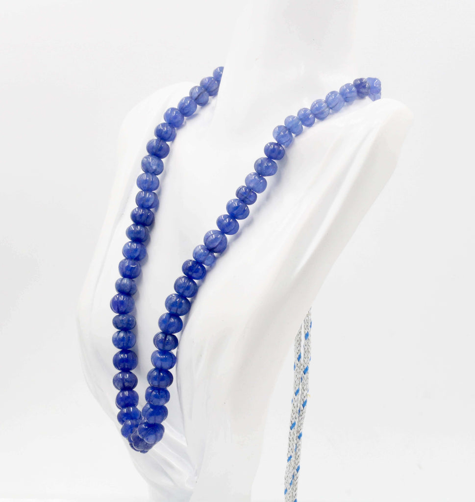 Natural Blue Quartz Necklace with Pumpkin Craved Beads