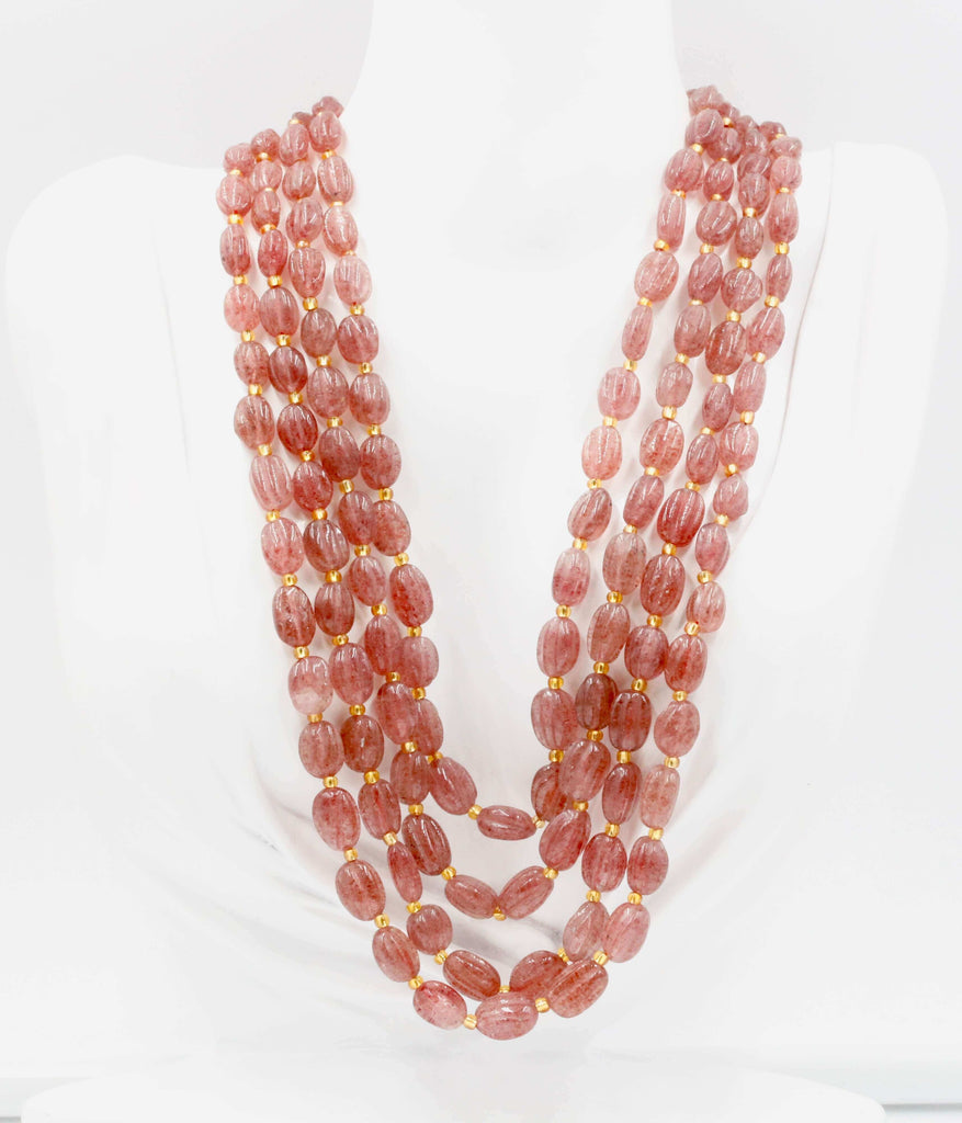 Organic Strawberry Quartz Long & Layered Necklace