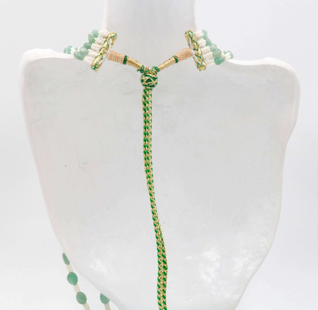 Long & Layered Green Quartz Necklace with Indian Style