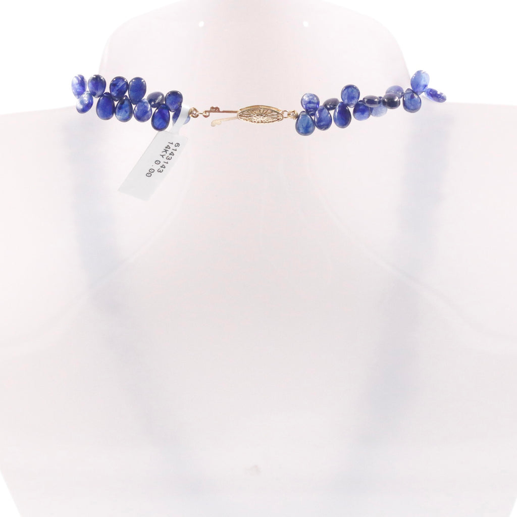 Blue drop gemstone necklace with sapphire beads and 14KY gold chain