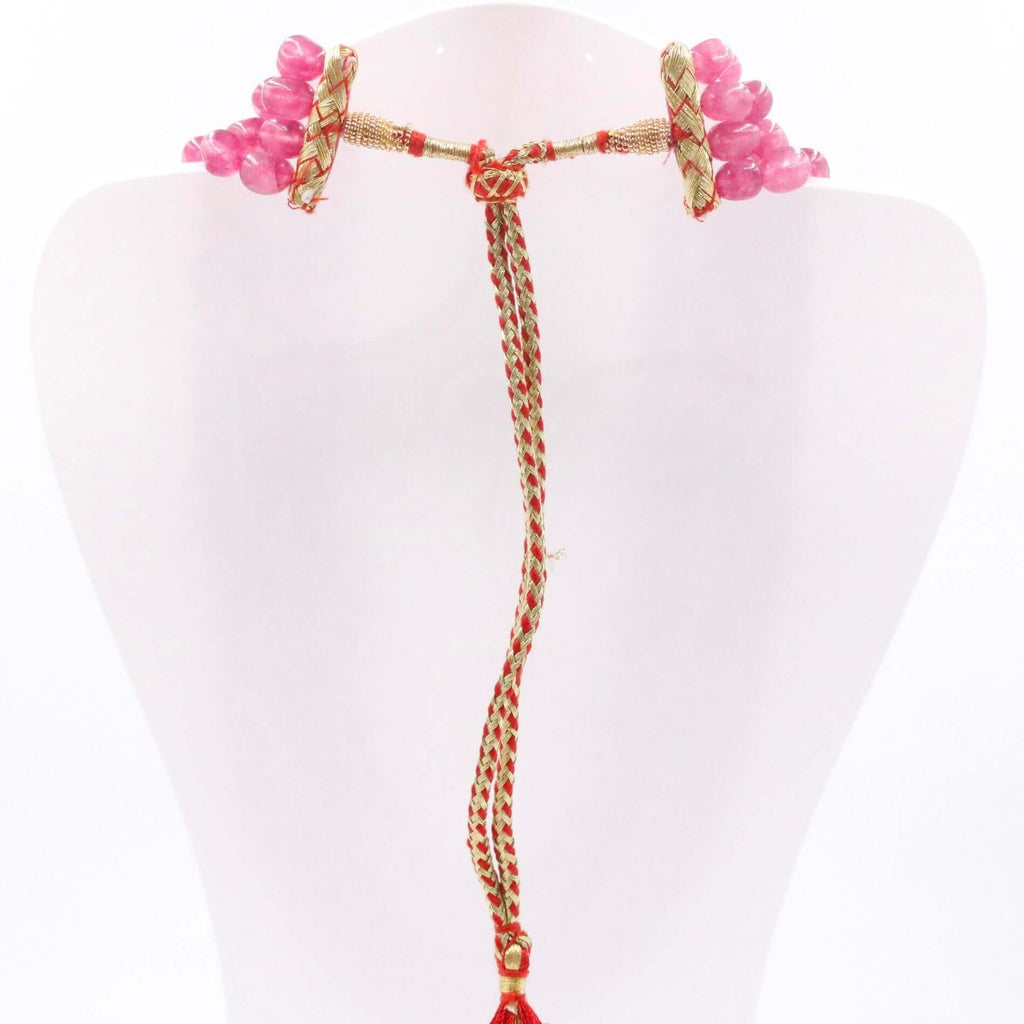 Ruby Necklace with Faceted Fuchsia Gemstones and Layered Beads