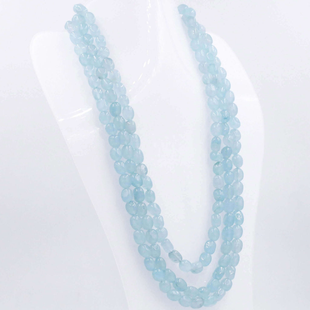 Icy Blue Beaded Quartz Necklace with Layered Gemstones for Indian Sarafa Jewelry