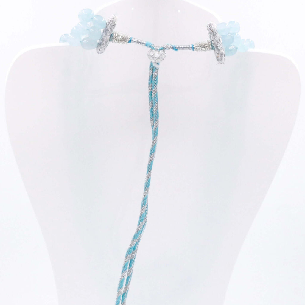 Indian Sarafa Necklace with Layered Icy Blue Quartz Gemstones and Beaded Design