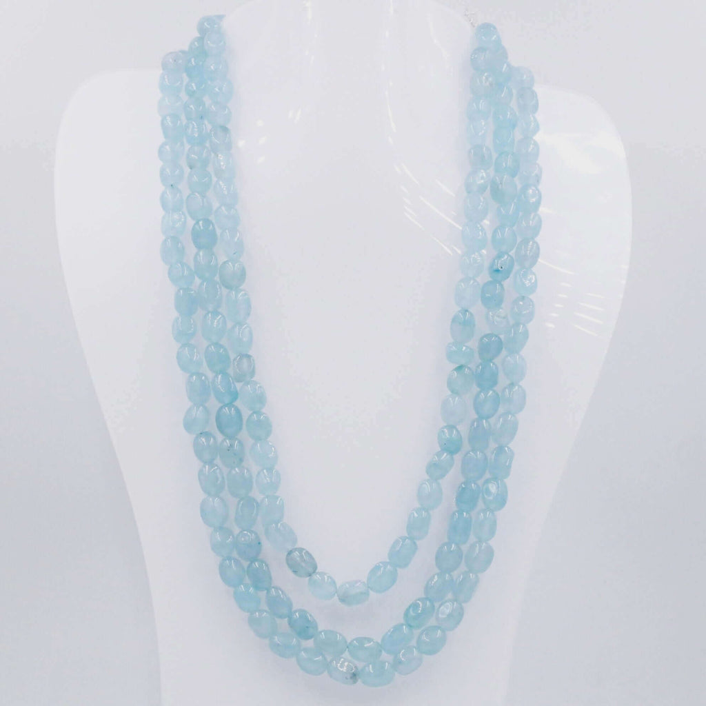 Layered Quartz Necklace with Icy Blue Gemstone Beads in Indian Sarafa Style