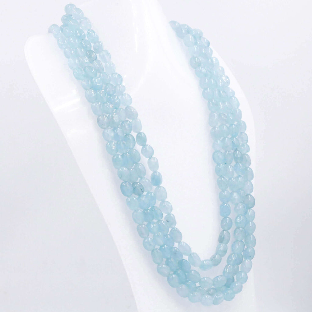 Long Layered Quartz Necklace with Icy Blue Gemstone Beads in Sarafa Indian Style