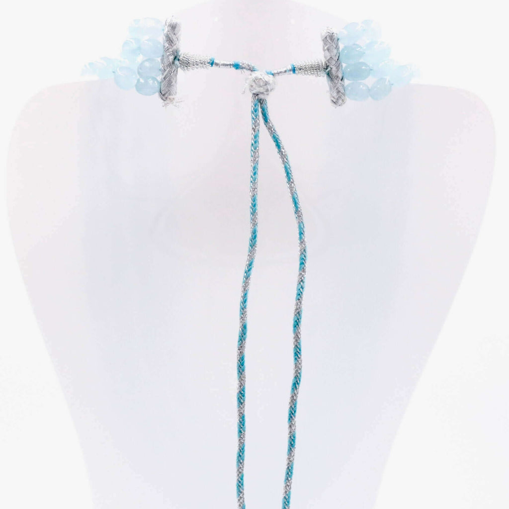 Handmade Indian Sarafa Necklace with Layered Quartz and Icy Blue Gemstone Beads