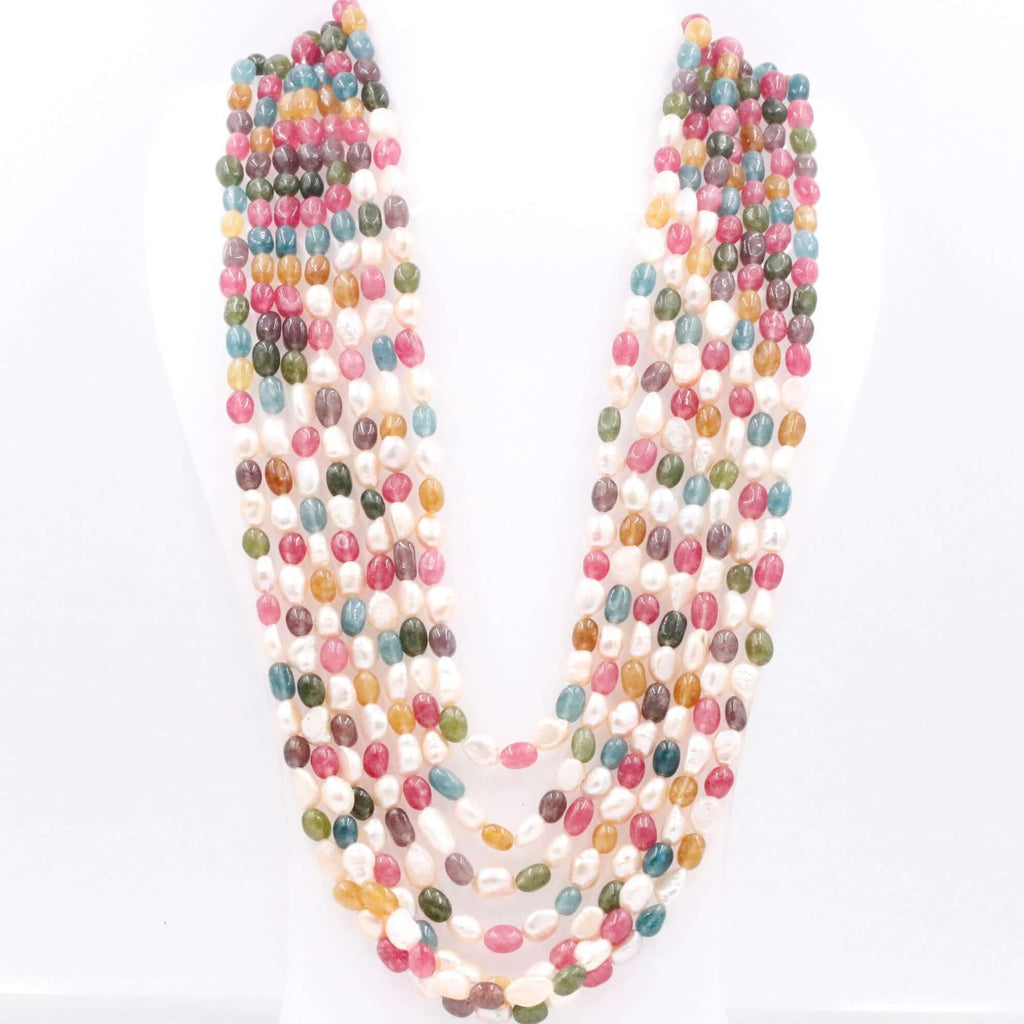 Colorful Quartz with Pearl Necklace