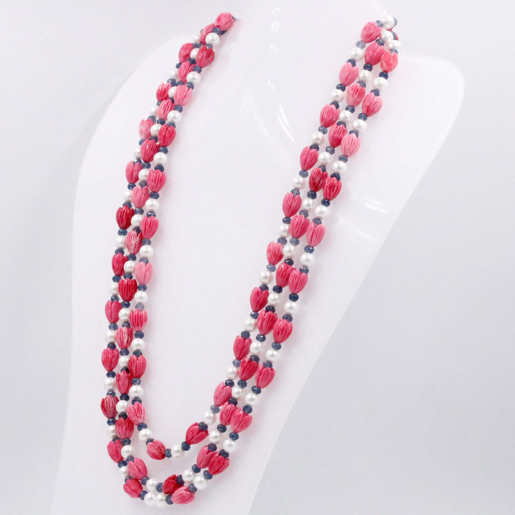 Statement Necklace with Resin Tulip and Shell Pearls