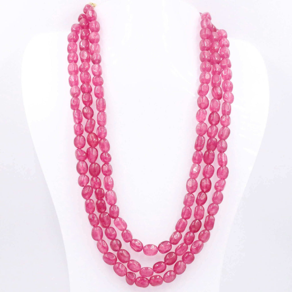 Fuchsia Ruby Necklace with Faceted Beads and Layered Design