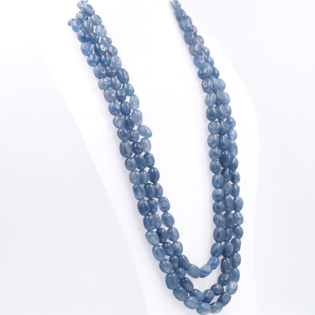 Blue Sarafa Necklace with Layered Quartz Gemstones and Beaded Design