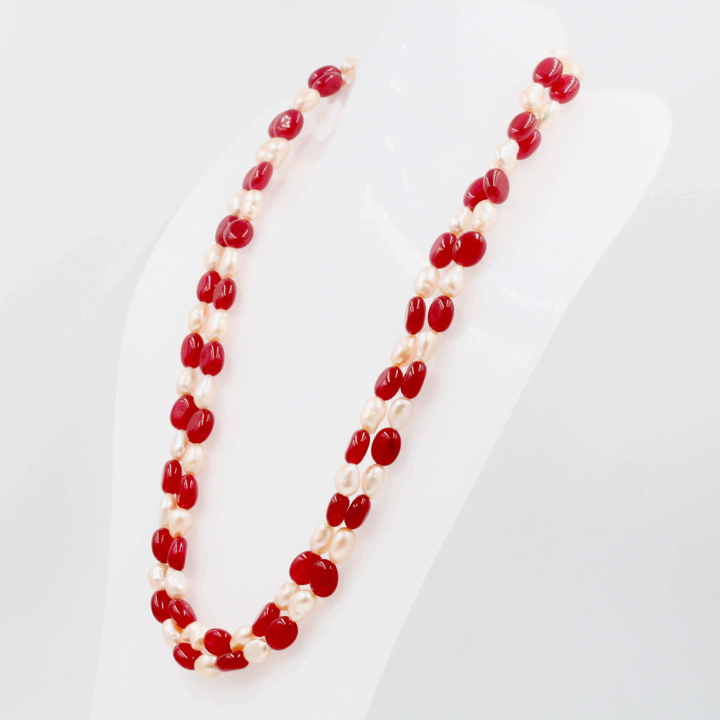 Red Quartz with Pearl Necklace for Red Dress