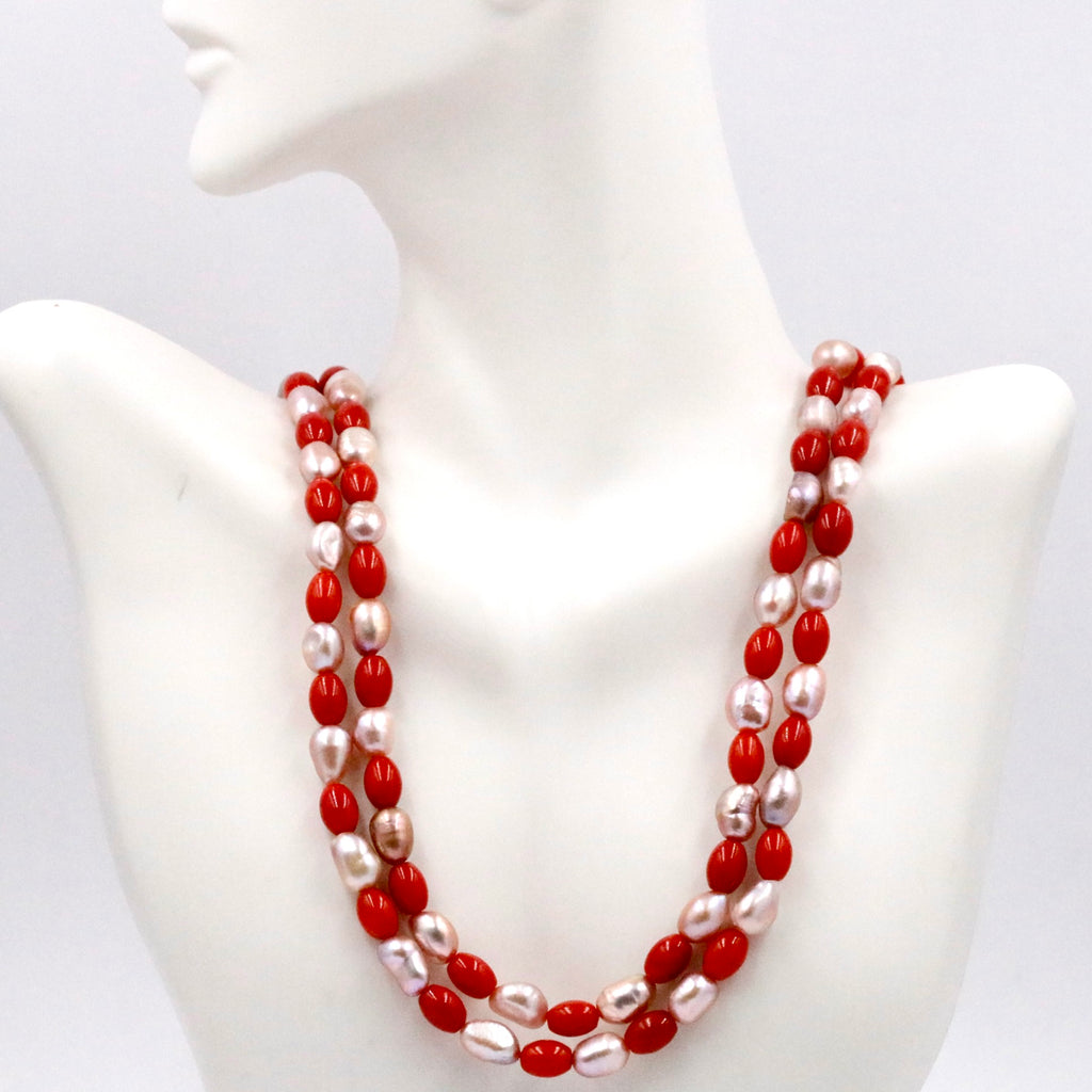 Coral Gemstone Long Necklace