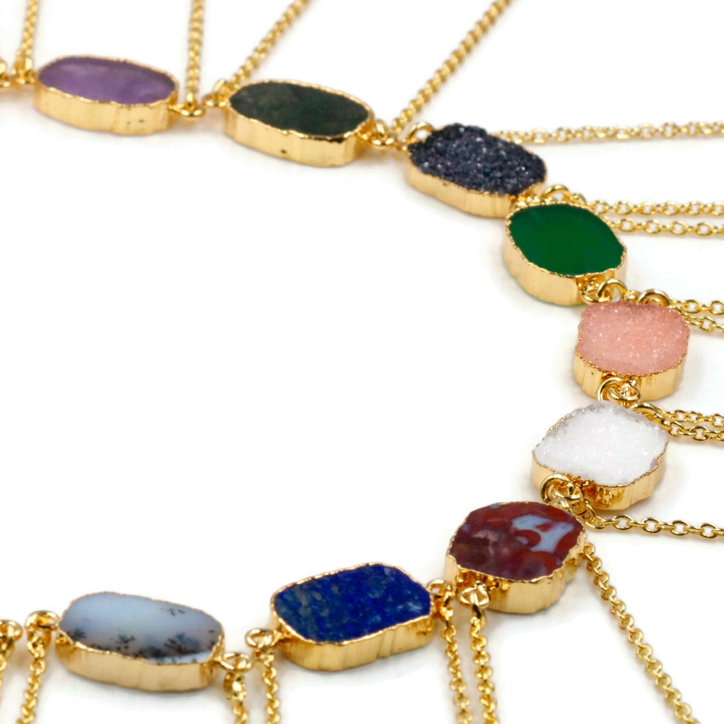 Colorful Gold Plated Clasp Gemstone Necklaces