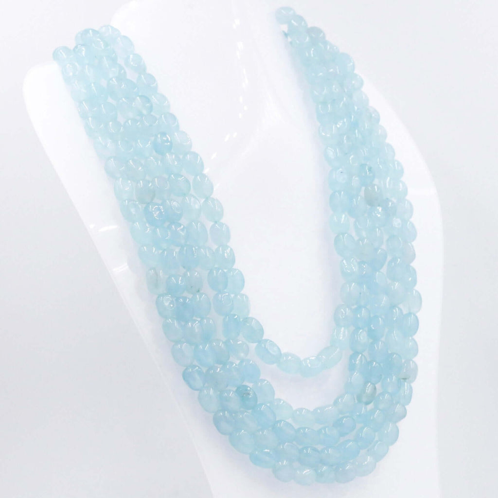 Layered Icy Blue Gemstone Necklace with Quartz Beads for Indian Sarafa Jewelry