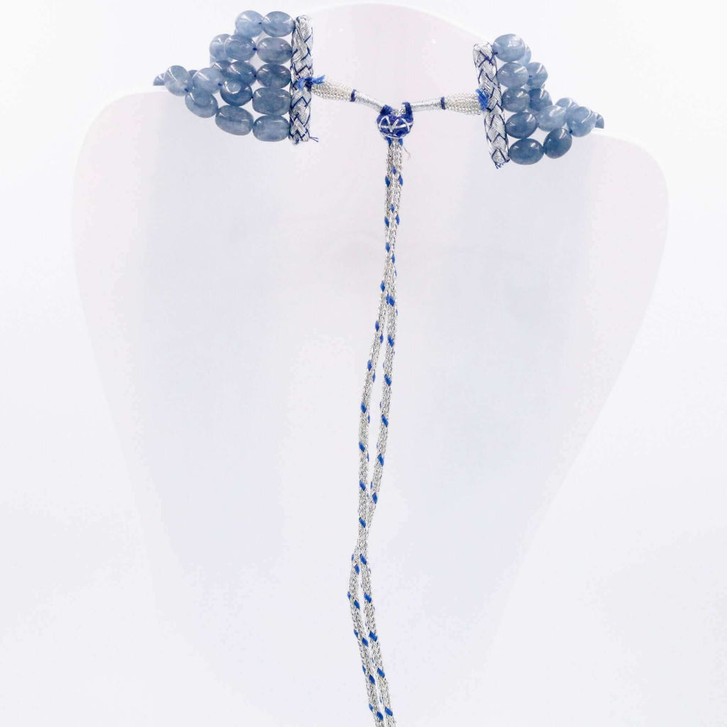 Blue Sarafa Necklace with Layered Quartz and Beaded Gemstone