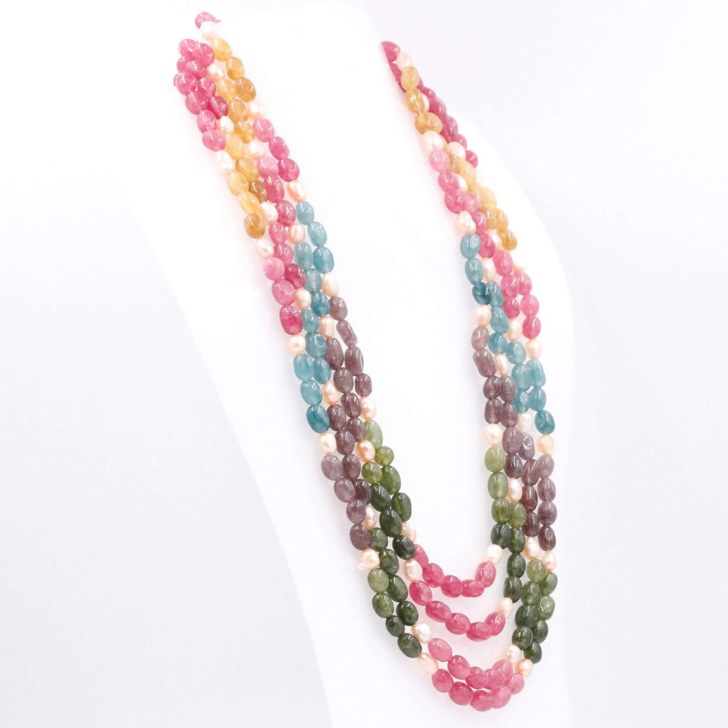 Colorful Beaded Layered Necklace with Pearls