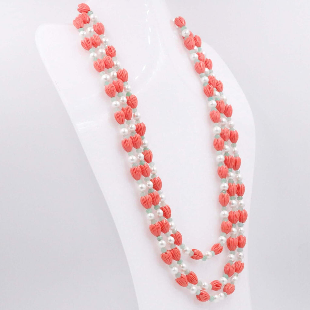 Coral Tulip Necklace with Gemstones