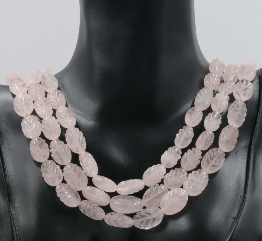 Carved Rose Quartz Leaf Design: Radiant Beauty