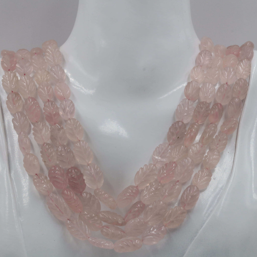 Carved Rose Quartz Beaded Necklace: Elegant Craftsmanship