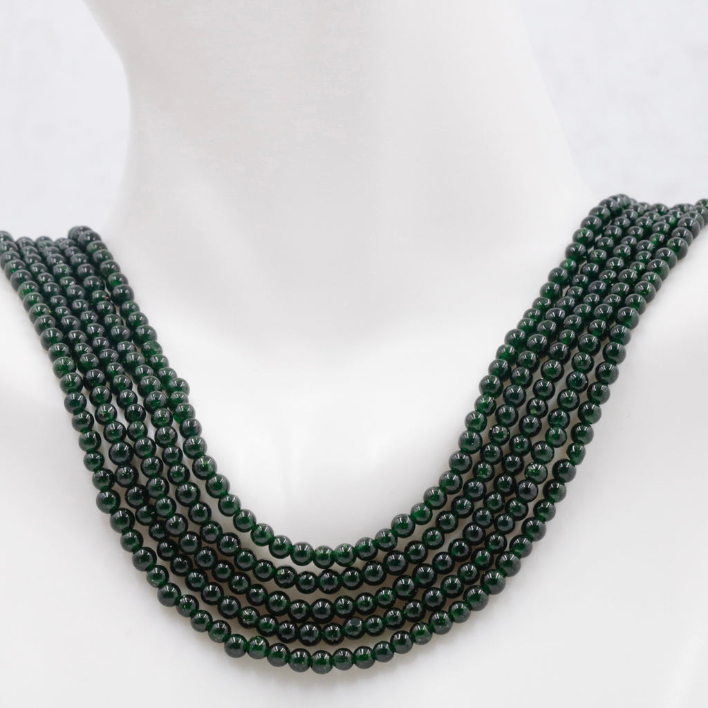 5-stranded green jade quartz beaded necklace for DIY jewelry