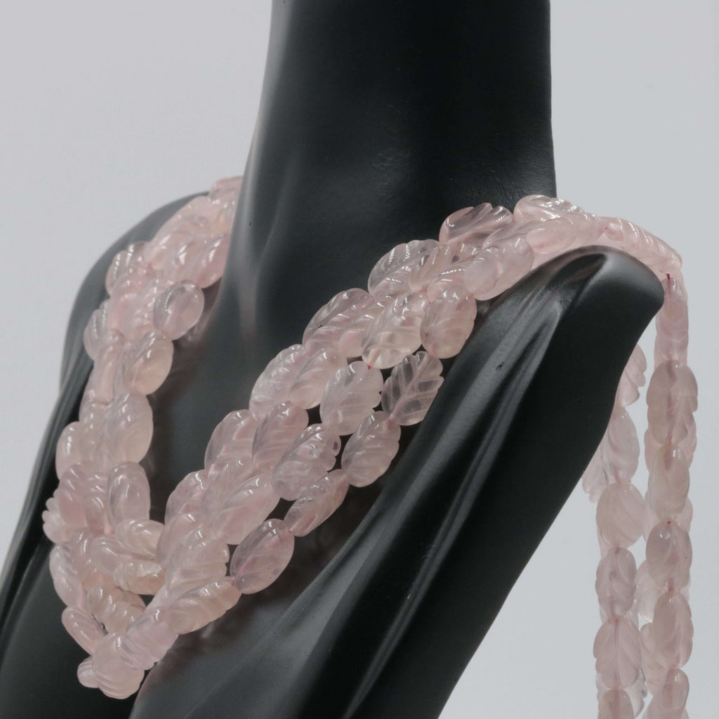 Natural Rose Quartz Necklace: Vibrant Leaf Detail