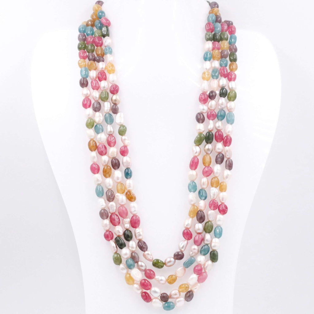 Adjustable Colorful Quartz with Pearl Necklace - Indian Style