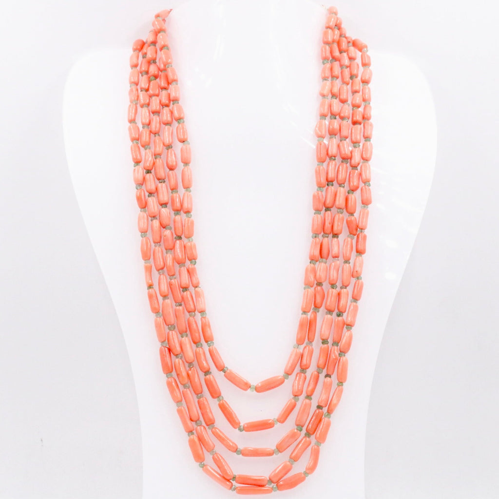 Layered Coral Necklace with Quartz