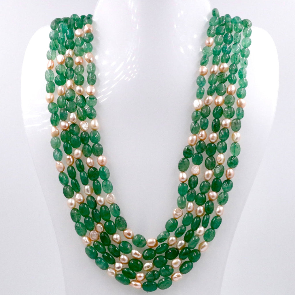 Aventurine and freshwater pearl necklace, layered design