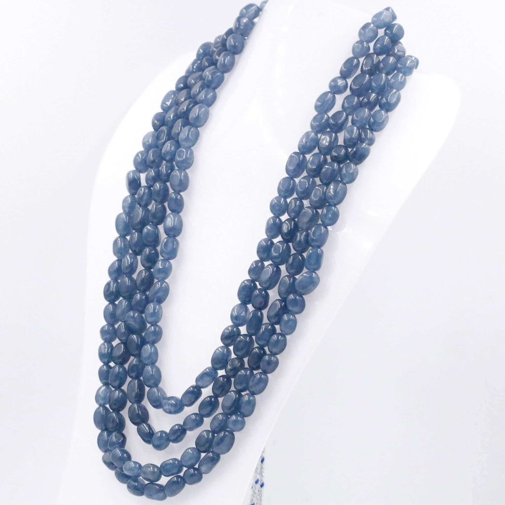 Handcrafted Blue Sarafa Necklace with Layered Quartz and Beaded Gemstones