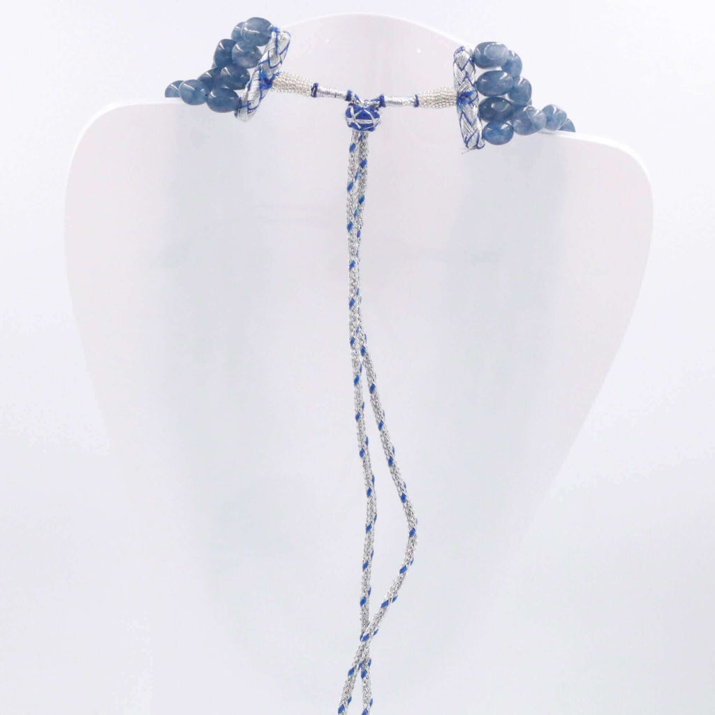 Long Layered Necklace with Blue Quartz and Beaded Gemstones in Indian Style