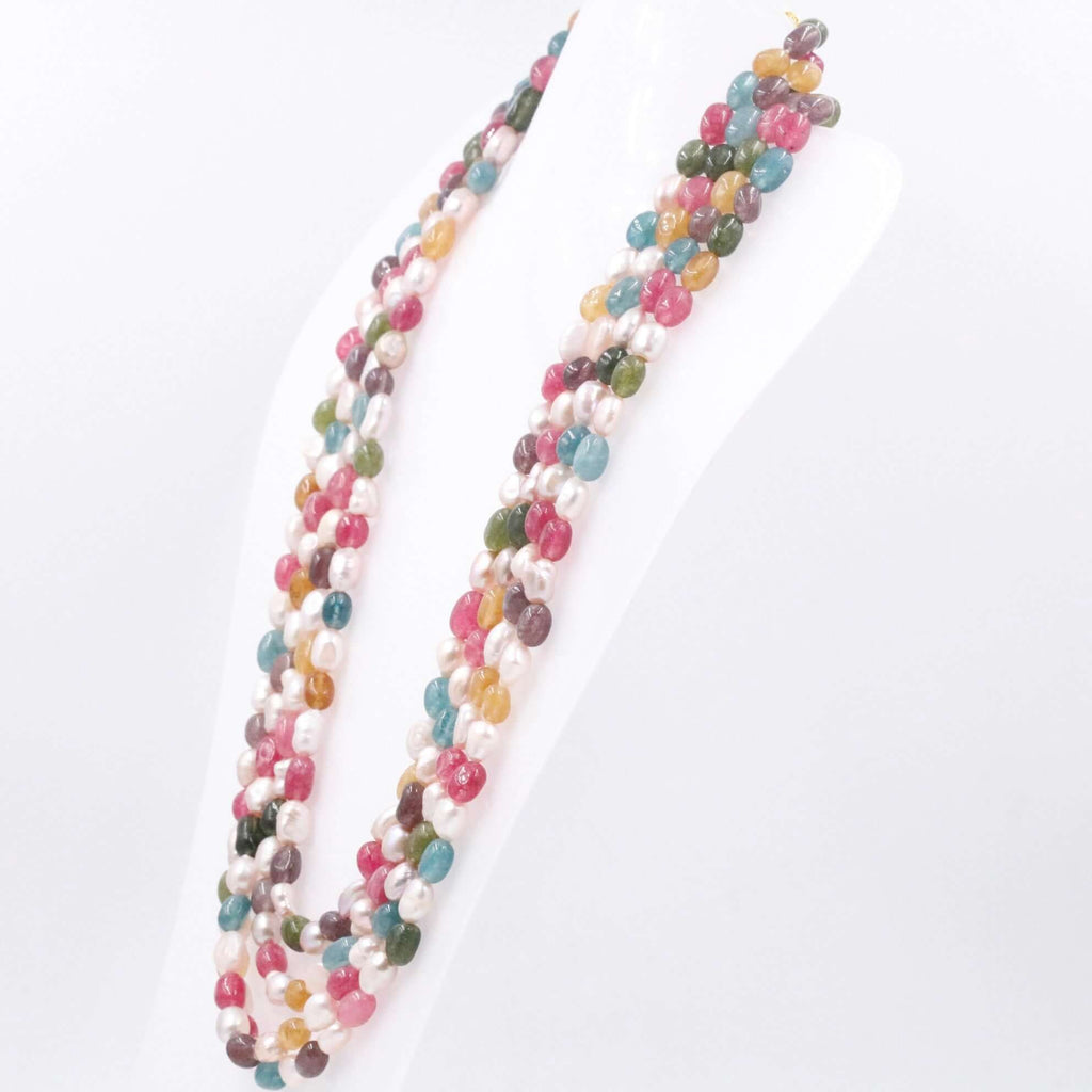 Multi Color Quartz with Pearl Necklace - Indian Style